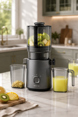 Centrifuga Fresca Smart HJ303 a Bassa Velocità con Coclea Larga – La Centrifuga per Frutta Intera che la Tua Famiglia Merita con Tramoggia da 155mm, Serbatoio da 2400ml, Estrazione a Freddo da 200W e Autopulizia