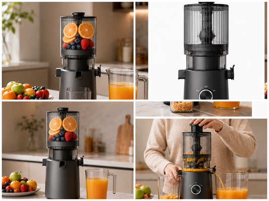 Fresh Smart HJ303 Extra-Wide Slow Masticating Juicer Per l'amore per il succo fresco con goccia da 155 mm, Hopper da 2400 ml, 200W Cold Press e auto-pulizia