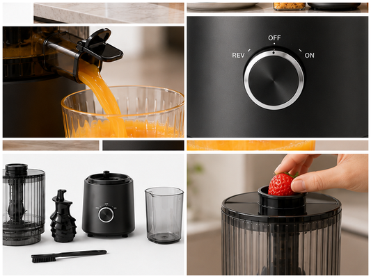 Fresh Smart HJ303 Extra-Wide Slow Masticating Juicer Per l'amore per il succo fresco con goccia da 155 mm, Hopper da 2400 ml, 200W Cold Press e auto-pulizia