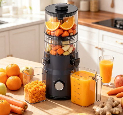 Fresco Smart HJ103A Compatto Slow Masticating Juicer ️ Piccolo spazio, grande stile, succo fresco ogni giorno con 135 mm di larghezza, 200W di stampa a freddo e auto-pulizia