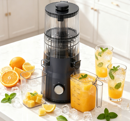 Centrifuga lenta Smart HJ103 Fresh – Dagli smoothie ai wellness shot, tutto in un design salvaspazio con coclea da 135 mm, pressa a freddo da 200 W e autopulente