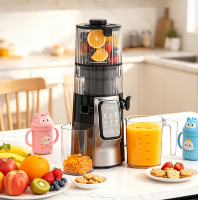 Centrifuga Fresca Smart HJ102D Versatile a Bassa Velocità – Soluzione da Cucina 6-in-1 con Bocca Larga da 135mm, Spremitura a Freddo da 200W e Autopulizia per Infinite Creazioni Salutari