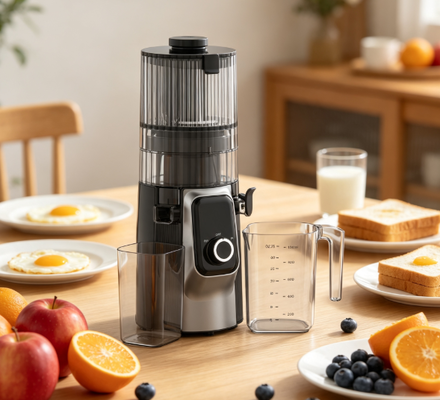 Centrifuga lenta Fresh Smart HJ102C – La centrifuga che conosce meglio i tuoi ingredienti con 3 velocità regolabili, tramoggia larga 135 mm, spremitura a freddo da 200 W e autopulizia