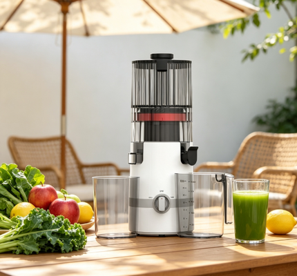 Fresh Smart HJ102B Slow Masticating Juicer La freschezza di tutti i giorni che la tua famiglia merita con 135mm Chute, 200W Cold Press, auto-pulizia e design di sicurezza