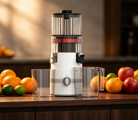 Centrifuga lenta Smart HJ102B – Dove il succo fresco incontra la sicurezza familiare con tramoggia da 135 mm, spremitura a freddo da 200 W, autopulizia e sistema Smart Lock